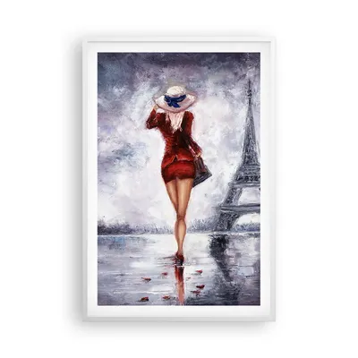 Produktbild von Gerahmtes Poster - Weißer Rahmen - Frau Turm Eiffel - 61x91,5 cm - Wand Bild - Wanddeko - Wandbilder - Kunstposter - Wandposter - Bilderrahmen - Bilder - Kunstdruck - Wanddekoration - P2WPA61x91-5161
