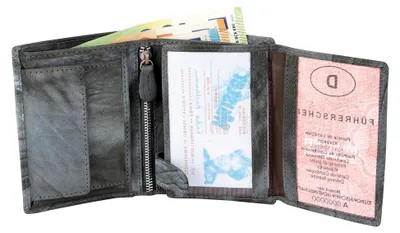 Produktbild von Echt Leder Herren Portemonnaie Geldbörse Geldbeutel Herrengeldbörse Hochformat 9 Karten (Grau-Blau)
