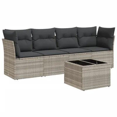 Produktbild von vidaXL 5-tlg. Garten-Sofagarnitur mit Kissen Hellgrau Poly Rattan