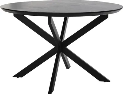 Produktbild von byLIVING Esstisch OREGON / mit Auszug / Tischplatte Eichen-Optik schwarz / mit Schweizer Kante / Gestell Metall schwarz / 120-160 x 110, H 76 cm
