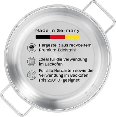 Imagen del producto de Silecomplaza Pure Collection: Sartén de acero inoxidable para servir (diámetro 28 cm), sartén antiadherente, con escala interior, borde alto, 10 años de garantía – apta para inducción