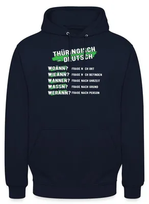 Produktbild von Spreadshirt Thüringisch Deutsch W-Fragen Dialekt Wörterbuch Uni Hoodie, 3XL, Navy