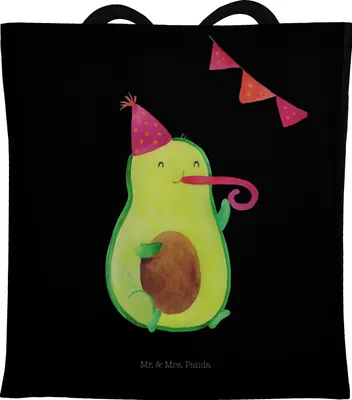 Produktbild von Mr. & Mrs. Panda Jutebeutel Avocado Party Zeit - Schwarz - Geschenk, Schultasche, Laptoptasche, Genießen, Geburtstag, Tasche, Tote Bag, Beutel, Schulabschluss, Uni