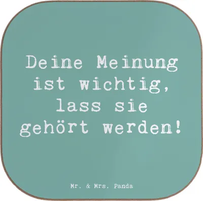 Produktbild von Mr. & Mrs. Panda Tischschoner Spruch Mutig zu seinen Meinungen stehen - Meeresbrise - Geschenk, Trost, Untersetzer Gläser, Meinung äußern, Vertrauem, für, Holzuntersetzer