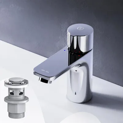 Produktbild von Badarmatur mit Pop-Up Ablaufventil für Waschbecken Wasserhahn Bad Chrom Waschtischarmatur mit Ablaufgarnitur Ventil Ablauf