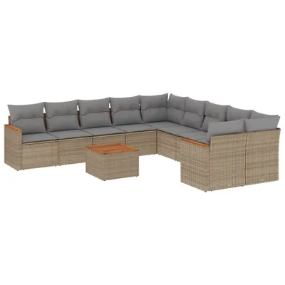 Produktbild von 11-tlg. Garten-Sofagarnitur mit Kissen Beige Poly Rattan