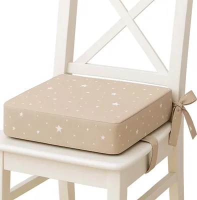 Produktbild von Sitzerhöhung Stuhl Kind 32x32x8 cm Sitzkissen rutschfest Beige mit Weiß Sternen