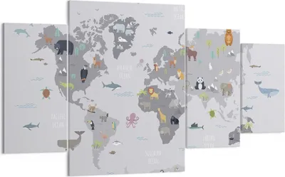 Produktbild von Bild auf Leinwand - Leinwandbild - 4 Teile - Karte die Welt Kontinente - 160x90cm - Wand Bild - Wanddeko - Wandbilder - Leinwanddruck - Bilder - Wanddekoration - Leinwand bilder - DL160x90-5033