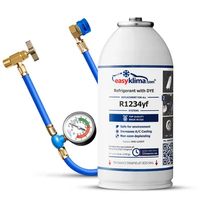 Produktbild von EasyKlima Nachfüllset Kältemittel R1234yf 340g Starter Set mit Manometer Ersatzgas für Autos ab 2017