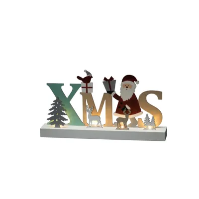 Produktbild von Konstsmide 3274-500 LED Holzsilhouette "XMAS", bunt, 6H Timer, 4 warm weiße Dioden, batteriebetrieben, Innen, 2 x AA 1.5V (exkl.)
