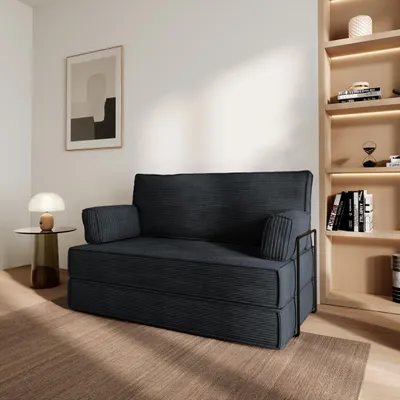Produktbild von Masseno Schaumstoffsofa LADIA mit Schlaffunktion, Schlafsofa, Wohnzimmersofa, Couch, Sofa, Bettsofa, Kordstoff – Schwarz POSO 135