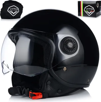 Produktbild von Jet Helm Mopedhelm | VITO LORETO | Herren und Damen | Jethelm mit Visier | ECE 22.06  | Motorradhelm | XS (53-54cm)