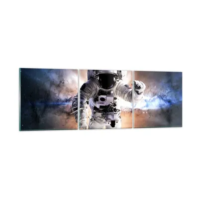 Produktbild von Bilder auf glas - Astronaut Erde Raum - 120x40cm - Glasbilder - Wandbilder - Kunstdruck - zum Aufhängen bereit - Wanddekoration aus Glas - Glas Bilder - Wandbild auf Glas - 3 Teile - GCA120x40-2848