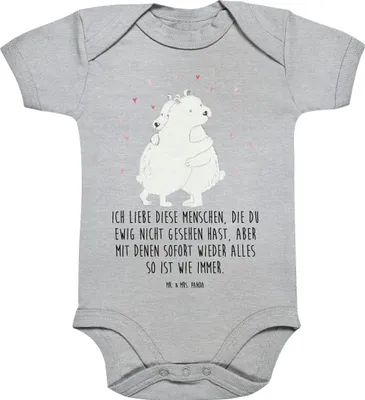 Produktbild von Mr. & Mrs. Panda Babybody Eisbär Umarmen 12. - 18. Monat - Heather Grey - Geschenk, Strampler Baby, Kurzarmbody, babyanzug, babykleidung body, Lustige Sprüche