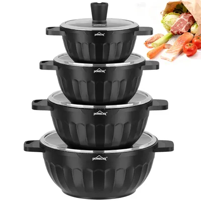 Produktbild von HOMELUX Topfset Induktion 8-teilig, 20/24/28/32cm Kochtopf Set mit Antihaftbeschichtet, Kochtöpfe Induktions für Alle Herdarten, Vertical & Schwarz
