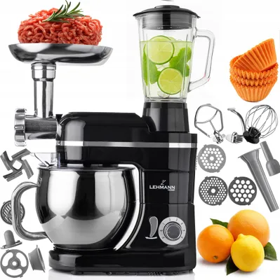 Produktbild von Lehmann Planetenmixer: 1300W, 5L Schüssel, 1.5L Mixer, Schneebesen, Kneten