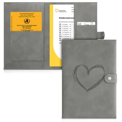 Produktbild von kwmobile Kunstleder Hülle für deutsches Untersuchungsheft - U-Heft Hülle und Impfpass Hülle - extra Fächer - Cover Herz Brush Grau