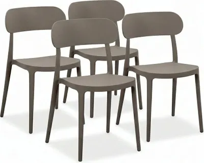 Immagine prodotto di Set di 4 sedie in polipropilene con fibra di vetro, sedie monoblocco dal design minimalista e contemporaneo per cucina, sala da pranzo, giardino, terrazza, bar e ristorante – Maggie – Taupe