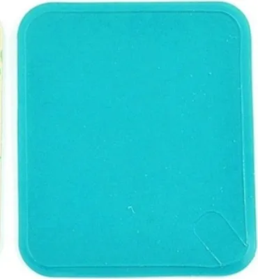 A close-up, top-down view of a teal-colored screen protector for an Apple Watch.