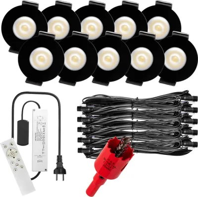 Produktbild von S-Polylight PREMIUM Mini LED- Einbauspots Kaltweiß 6.000K, Smart, Smarthome, App, Alexa, DIMMBAR, IP65, FUNK 3W LED Einbaustrahler Terrassenüberdachung, Terrassenbeleuchtung, Bad, Sauna, LED Spots mit Fernbedienung (SCHWARZ, 10x SMARTHOME LED-SET)