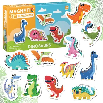 Zdjęcie produktu dla Zestaw Magnesów Dinozaury 15 Elementów Kolorowych Magnesów W Zestawie