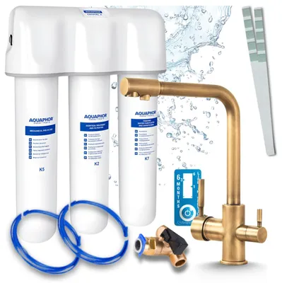 Produktbild von Ari 3-Wege-Küchenarmatur Venom, Messing, Spültischarmatur Im Set Mit Aquaphor Wasserfiltersystem, Untertischanlage, 360° Schwenkbar