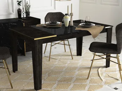 Produktbild von Skye Decor, Veyron- VeyronTRH, Schwarz,Gold, Esstisch, 76,2x145x85 cm, 100% Melaminbeschichtete Partikelplatte