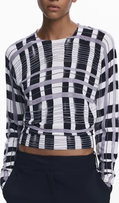 Produktbild von Weißer Damenpullover: Langarmshirt mit Details und Rundhalsausschnitt