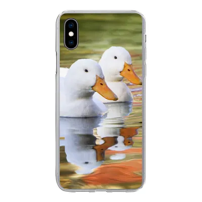 Produktbild von MuchoWow® Handyhülle Schutzhülle Hülle für iPhone Xs Enten - Wasser - Spiegelung - Familie Silikon Softcase Handy Hülle - Handytasche