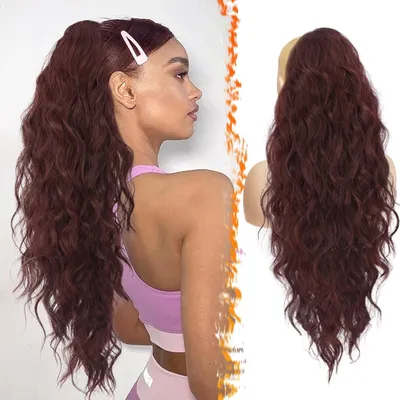 Produktbild von BARSDAR Ponytail Extension Lockige Wellige Pferdeschwanz Haarverlängerung 66cm - Dunkelburgund
