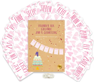Produktbild von Friendly Fox Fotogirlande zum 1. Geburtstag, Babygirlande Monatsbanner, Monats-Foto-Girlande Baby Meilensteine 1. Babyjahr, Herzen