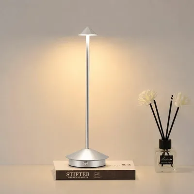Produktbild von LED Nachttischlampe Kabellose Dimmbare LED Tischleuchte Tischlampe,Stufenloses Dimmen in drei Farben,Tragbare USB Aufladbar kabellose lampe,Silber