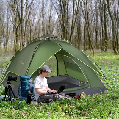 Produktbild von Campingzelt Doppelzelt für 2 Erwachsene + 1 Kind – wasserdicht, 4 Jahreszeiten, 210x210x140cm, ideal für Outdoor Abenteuer & Camping