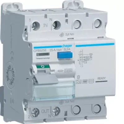 Produktbild von Hager FI-Schalter 1P+N 10kA 25A 300mA Typ B CFB525E