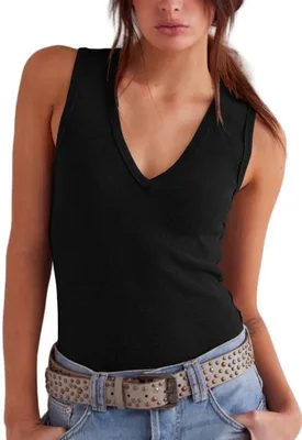 Obrázok produktu pre Dámske tank top bez rukávov s výstrihom do V a priliehavým strihom