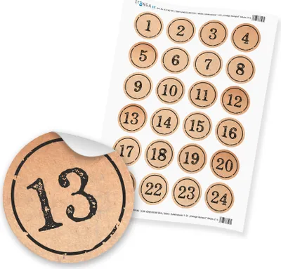 Produktbild von Zahlensticker Z11 1-24 braun / natur / schwarz Stempeloptik