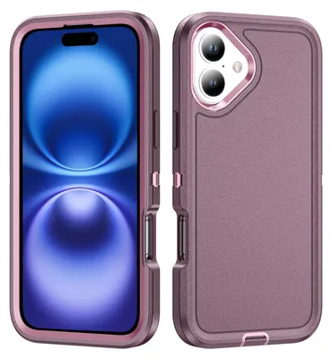 Produktbild von Handyhülle für iPhone 16 Hybrid Dreilagige Militärischer Heavy Duty Stoßfeste Schutzhülle Lila