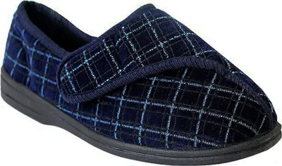 Produktbild von Zedzzz Herren George Velours-Hausschuhe / Pantoffeln mit Klettverschluss, kariert DF843 (44 EUR) (Marineblau)