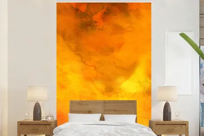 Produktbild von MuchoWow® Fototapete für Wohnzimmer oder Schlafzimmer Wandtapete Vinyl Motivtapete Aquarell - Abstrakt - Orange - 195x300 cm - Das Hintergrundbild