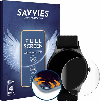 Produktbild von 4x Savvies Fullscreen Schutzfolie für Denver SWC-387 1.43" Displayschutz Folie Fullcover Klar Transparent