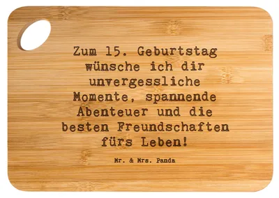 Produktbild von Mr. & Mrs. Panda Brett Spruch 15. Geburtstag - Transparent - Geschenk, Hackbrett, Frühstücksbrettchen, Jugend, Holzbrett, Happy Birthday, Meilenstein, Geburtstagsgeschenk