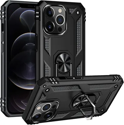 Produktbild von Conie Outdoor Schutzhülle für iPhone 12 Pro Max Tasche Silikon Hard Case Cover Hülle mit Halter Ständer in Schwarz
