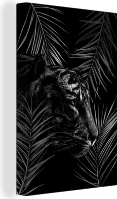 Zdjęcie produktu dla OneMillionCanvasses® - Obraz na płótnie - 90x140 cm, Tygrys między gałęziami - czarno-biały, Dekoracja ścienna - Dekoracja ścienna - Sypialnia