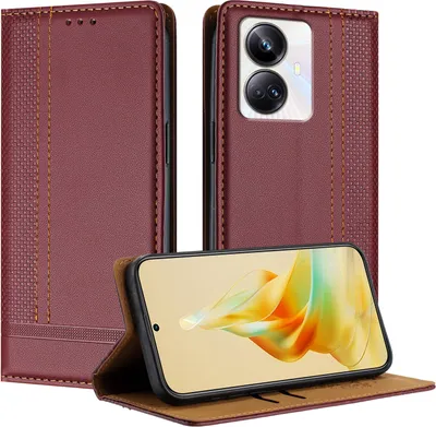Produktbild von Handyhülle für Realme 10 Pro+ Leder Flip Klappbare Schutzhülle mit Standfunktion Dunkelrot