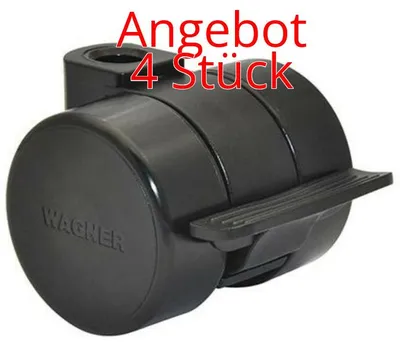 Produktbild von 4x Wagner Bürostuhlrollen 37 mm Drehstuhlrollen Doppelrad Hartbodenrolle Bremse