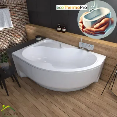 Produktbild von ECOLAM Badewanne WELA 150x100 cm links Thermobadewanne Schürze | Wanne mit Isolierung Wärmeschutz | Acrylwanne Eckwanne Sanitäracryl | Ablauf Silikon
