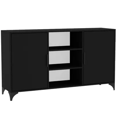Produktbild von BEAUTYSOFA | Kommode HOME 2D2P – Sideboard mit 2 Türen und 2 offenen Regalen, Standschrank in Schwarz, mit Griffen