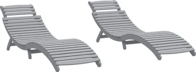 Image de vidaXL Bains de soleil 2 pcs. Gris 184x55x64 cm Bois massif Acacia