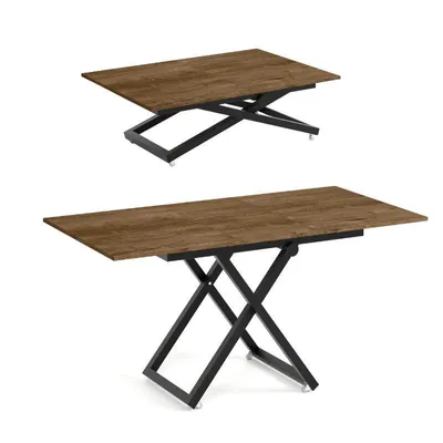 Image de Table basse ARIA avec plateau relevable et fonction coulissante 120x75/160cm – Table basse réglable en hauteur – Table de salon style loft - Chêne Lefkas/Noir