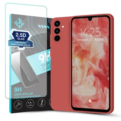 Produktbild von Hülle für Samsung Galaxy A35 5G mit 9H Displayglas Displayschutz Case Cover Bumper Smartphone Softgrip Schutzhülle Farbe: Rot